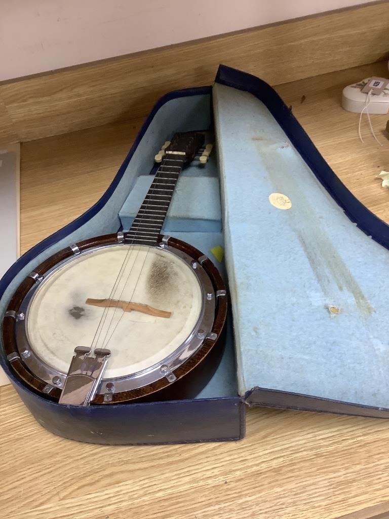 A ukelele, cased